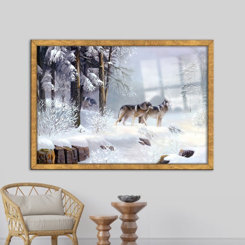 Wall Decoration, Glass Wall Art, Tempered Glass, Farmhouse Glass, Mountain Landscape Glass shops Wall Art, Three Wolf Glass Wall Art,