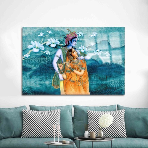 Mural Art, Glass Wall Art, Glass Art, Radha Krishna Hindu Couple, Reproduction Glass Decor, shops Indian Wall Decoration, Famous Glass,