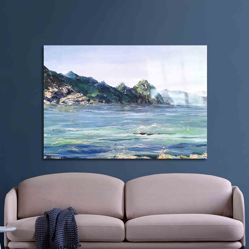 Glass Printing, Wall Decor, Glass Wall Decor, Abstract Sea Landscape, shops Mountain Landscape Glass Art, Abstract Glass Wall,