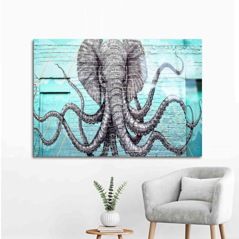 Wall Decoration, Glass Printing, Glass Wall Decor, Abstract Graffiti Glass Wall, Octopus Graffiti Glass Art, Modern Glass Art,