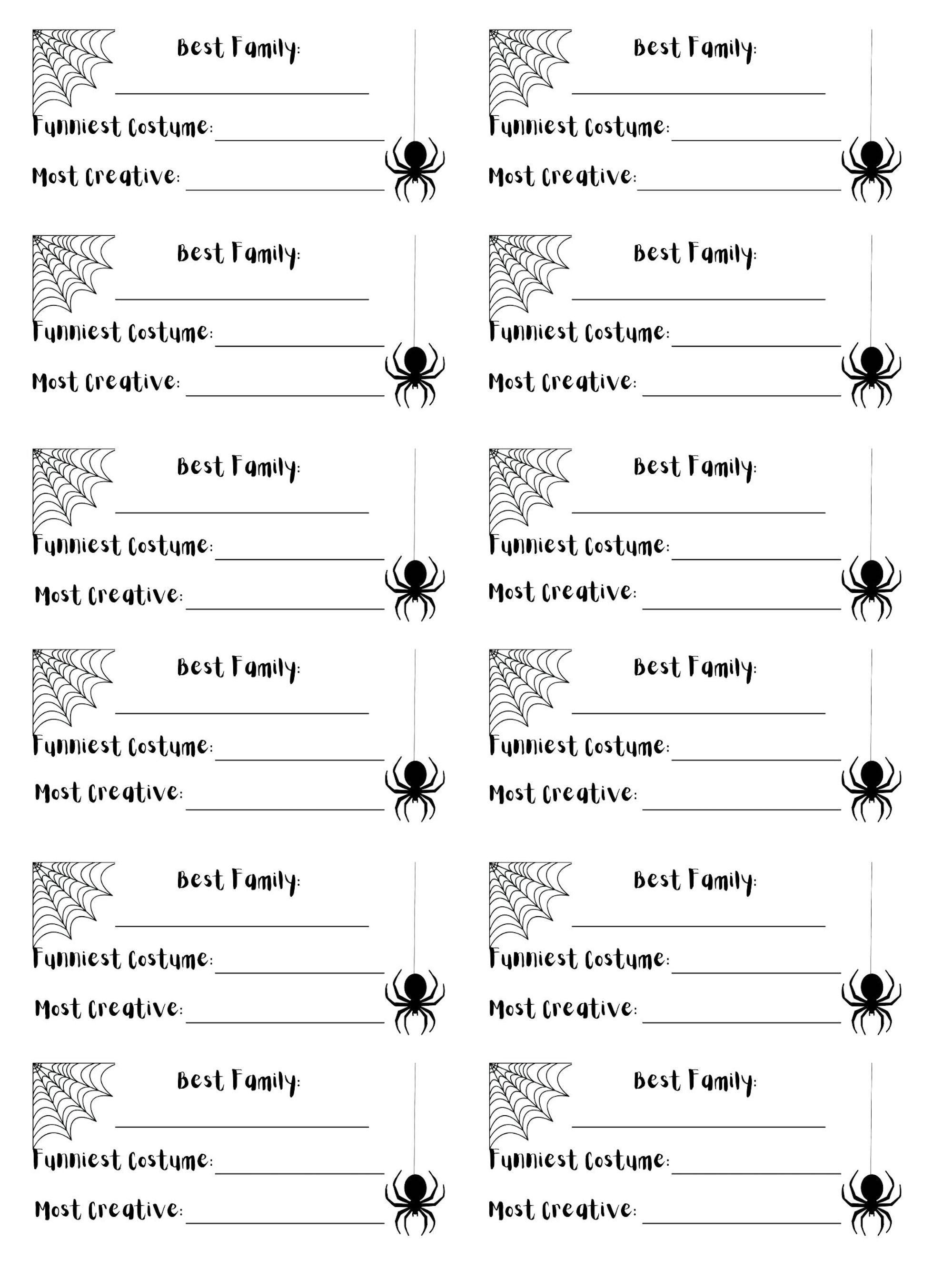 Downloadable Halloween Costume Contest Voting Cards, Printable Costume ...