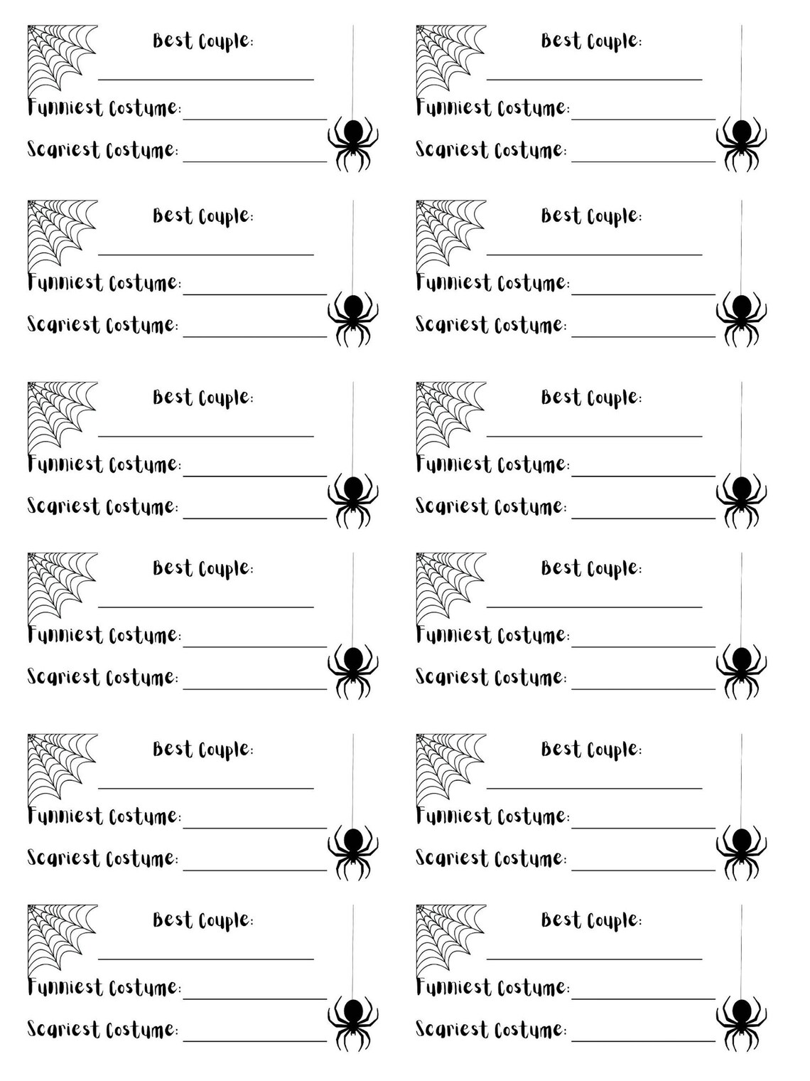 Downloadable Halloween Costume Contest Voting Cards, Printable Costume