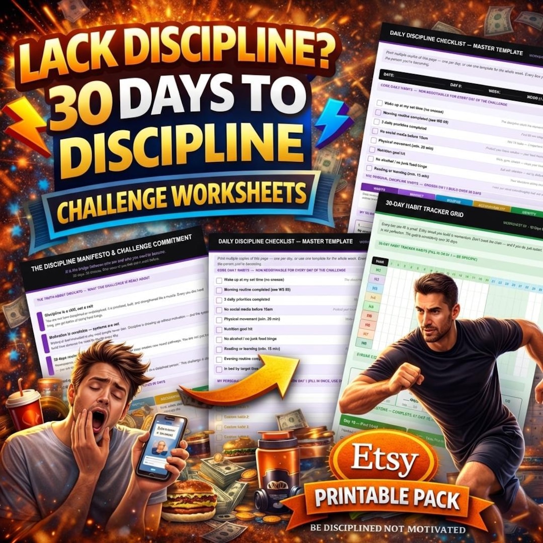 Discipline Planner 30 Days to Discipline Challenge | Printable Self Discipline Planner ...