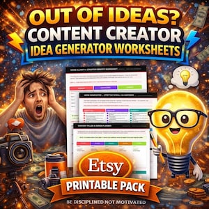 Content Creator Idea Generator | Social Media Content Planner | Content Brainstorming Worksheets | TikTok & Instagram Ideas |Digital Creator