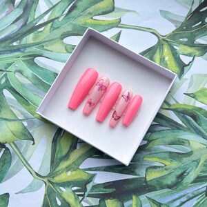 Pink Butterfly Press on Nails set / pink nails / sheer pink | butterfly nails | spring nails | press ons