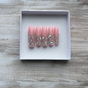 Xl square Press ons | square bling press ons | bling nails | glitter bling press on nails | long press on nails | square press ons