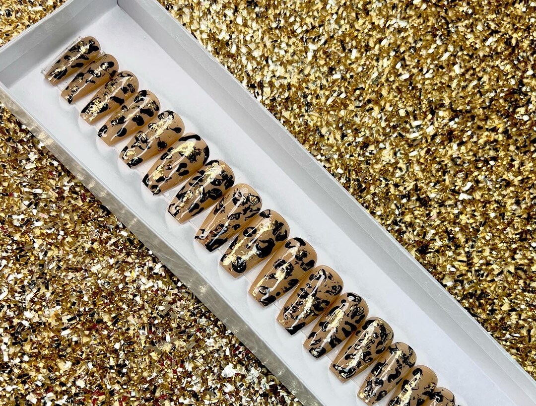 Leopard Print Press Ons | Cheetah Print Press on Nails | Gold and Black ...