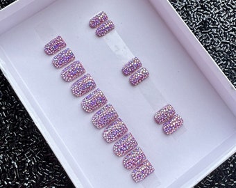 Pink press on nails | rhinestones nails | bling nails |  short square | nail charms | luxury press on nails | bling press ons | rhinestones