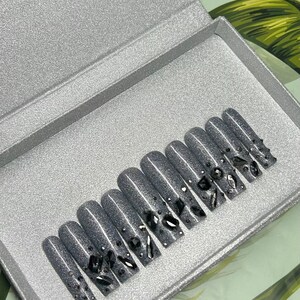 Glitter nails| gem nails | rhinestone nails | bling nails | long tapered square nails