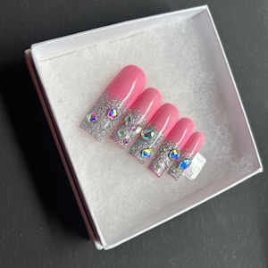 Xl square Press ons | square bling press ons | bling nails | glitter bling press on nails | long press on nails | square press ons