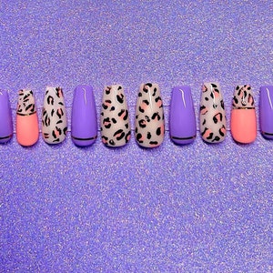 Leopard print | press on nails | cheetah print nails | pink press ons | purple nails | cheetah nails
