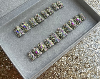 Bling press ons | short | square press ons | rhinestones press ons | square press on nails | rainbow bling press ons | short press ons