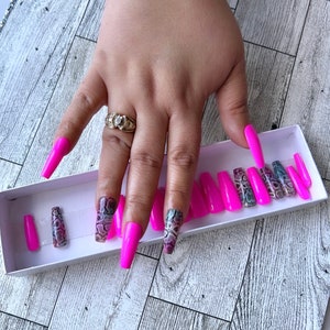 Hot Pink Coffin Press On Nails: Fushia Nail Set