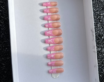 Pink French Tip Press On Nails: Designer Coffin Nails