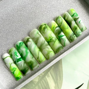 Marble press ons | milky white | square press ons | green marble nails | white marble nails| long nails | square marble nails | xl nails