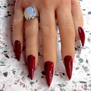 Dark Red (Handmade), manicure, real nail gel, red, glossy, squoval, short, solid