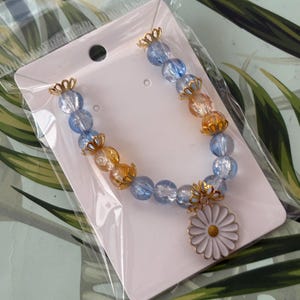 Blue Flower Beaded Bracelet: Handmade Charm Jewelry