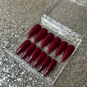 Blood Red nails | dark Red nails | stiletto press on nails | long red nails | long stiletto nails | short stiletto nails | burgundy nails