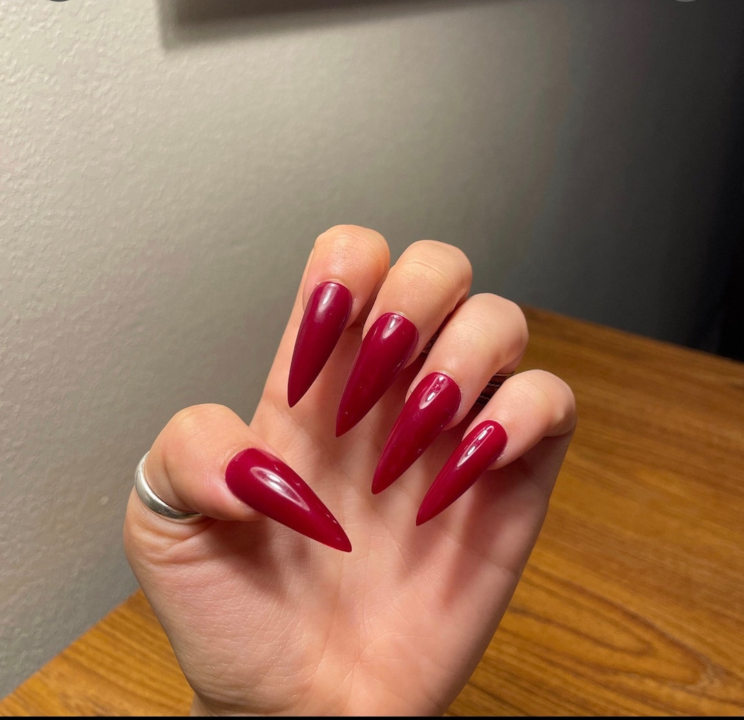 Blood Red Nails Dark Red Nails Stiletto Press on Nails Etsy