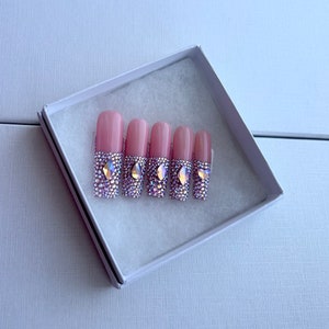 XL Square Bling Press On Nails: Glitter Gem Nails