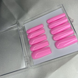 Solid Pink Glossy Long Square Press On Nails | Minimalist Everyday Wear
