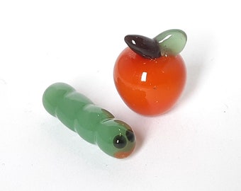 Glass apple valve marble green worm pillar for terp slurper , borosilicate glass sculpture, dollhouse miniature