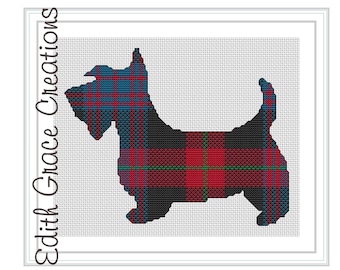 Brown Ancient Tartan Cross Stitch Pattern, Scottish Terrier, Home Decor, Scottish Tartan, Scotty Dog Cross Stitch, Scottish Heirloom, Gift