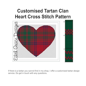 Customised Tartan Clan Heart Cross Stitch Pattern, Tartan Cross Stitch Pattern, Scottish Tartan, Home Decor,Scottish Heirloom, Plaid Pattern