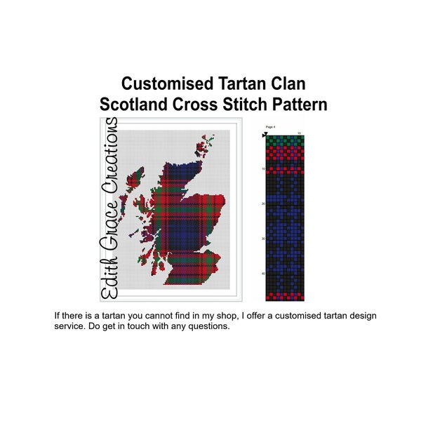 Customised Scotland Map Tartan Clan Cross Stitch Pattern, Scottish Tartan, Scottish Heirloom, Christmas Gift, Home Decor, Plaid Cross Stitch