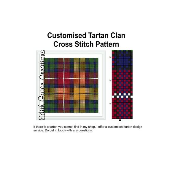 Customised Tartan Clan Cross Stitch Pattern - Square, Scottish Tartan, Scotland, Home Decor, Scottish Heirloom, Scottish Gift, Embroidery