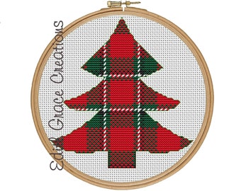 Sinclair Modern Tartan Cross Stitch Pattern, Christmas Tree, Scottish Gift, Tartan Embroidery, Christmas Decor, Christmas Gift, Heirloom