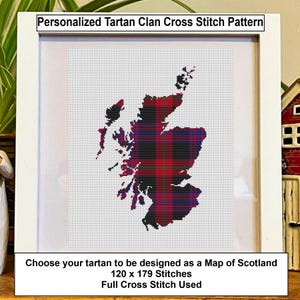 Personalized Tartan Cross Stitch Pattern: Scotland Map (Digital File)