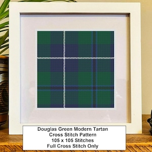 Douglas Green Modern Tartan - Cross Stitch Pattern - Home Decor - Digital Download - Birthday Gift - Scottish Gift - Embroidery Design