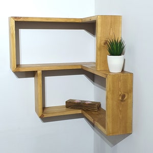 Inside corner shelf unit in dark oak. Kitchen & Bathroom Organization. Book shelf image 4