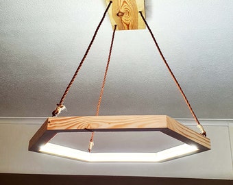 Ceiling hanging COB LED light handmade from natural wood pendant lighting