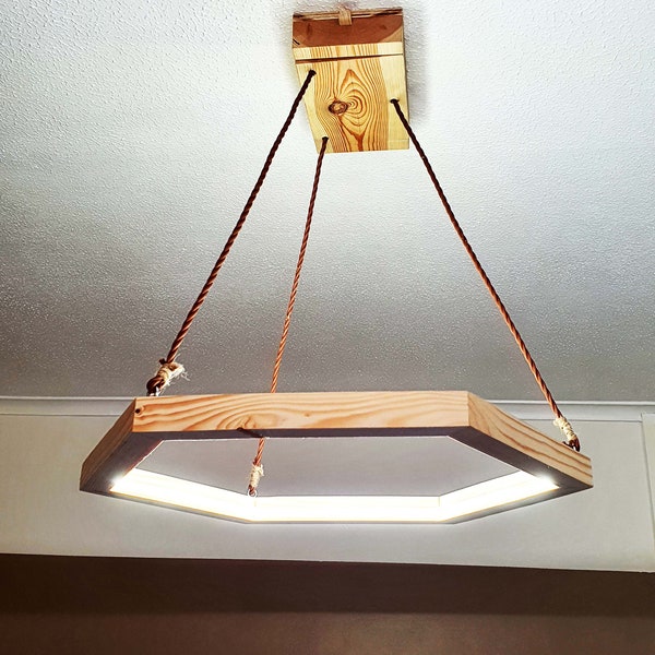 Ceiling hanging COB LED light handmade from natural wood pendant lighting