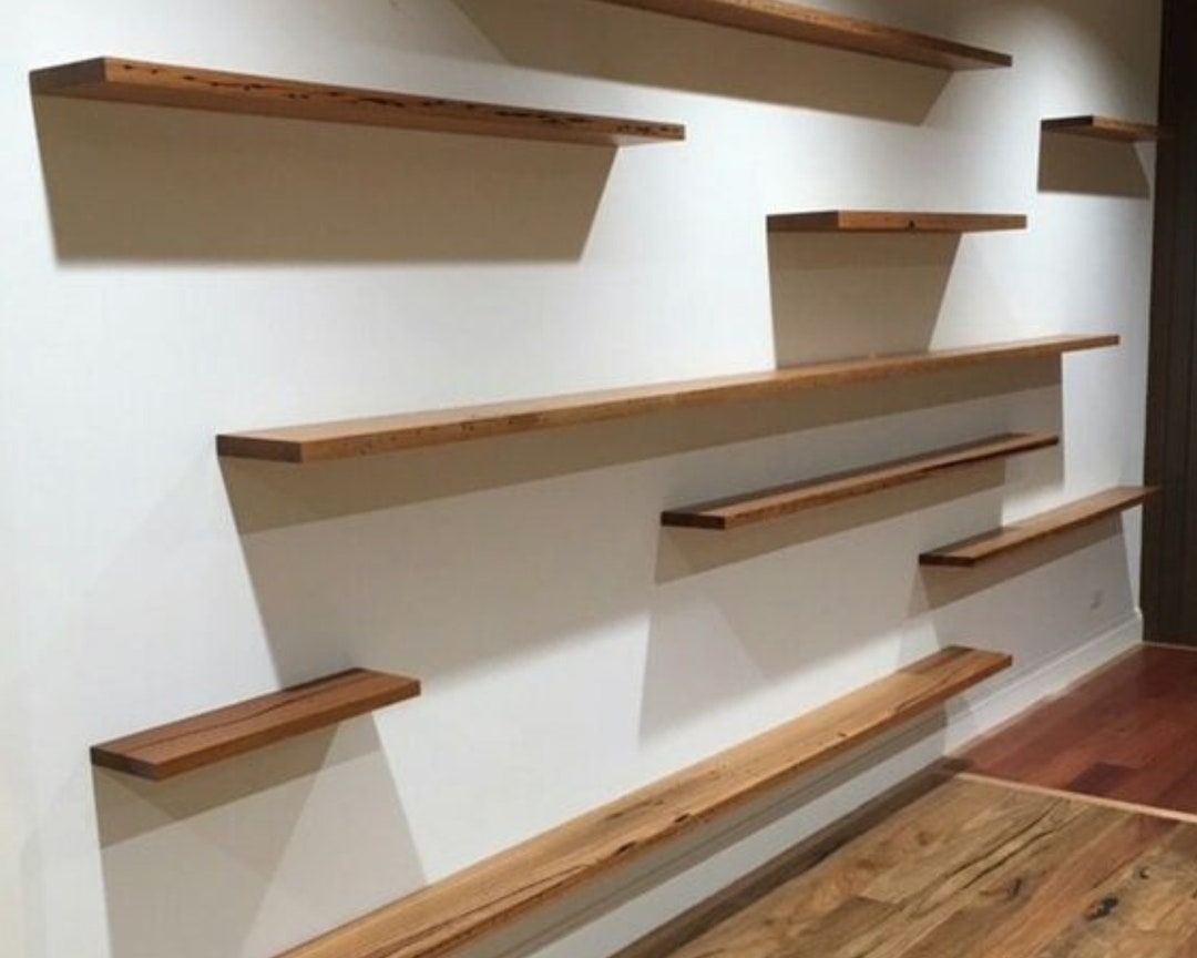 Thin Floating Shelf From Natural Wood, Shelves for Plasterboard Walls, Wooden Kitchen Floating