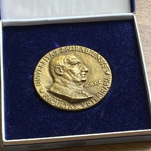 Vintage Large Brass Medallion University Of Zagreb Veterinary Faculty 1919-1989