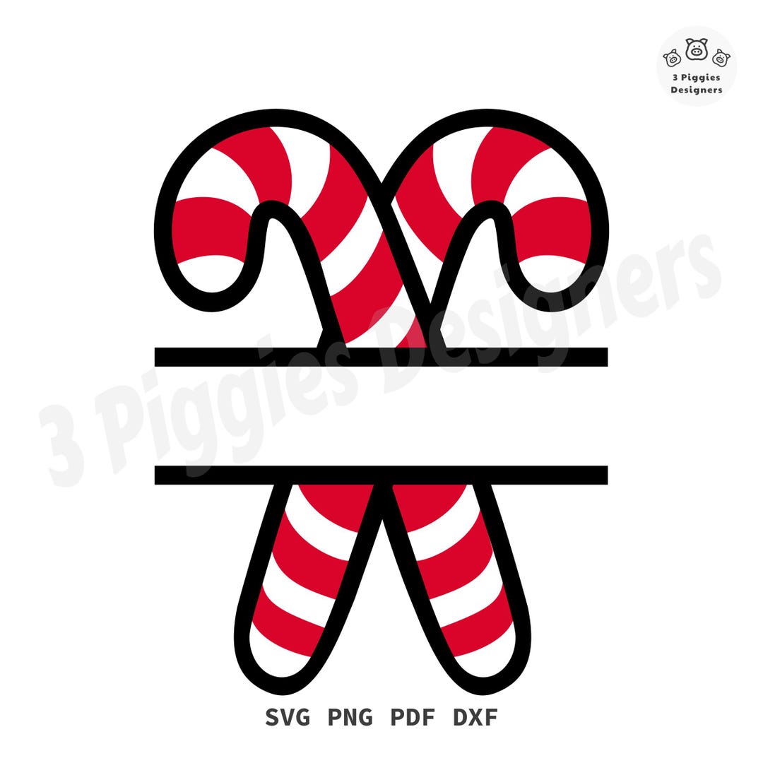 Candy Cane SVG • Split Monogram, Pdf Printable, Christmas Design Dxf ...