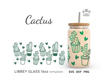 Cactus Libbey can Glass wrap 16oz, Cactus SVG PNG DXF cut file, Cactus Digital File Instant Download for Cricut Silhouette