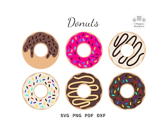 Donuts SVG: afdrukbare clipart-, Cricut- en silhouetgesneden bestanden (digitale download)