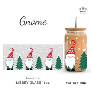 Gnome Libbey 16oz • Xmas Cricut svg ontwerp, kersttijd dxf wrap-bestand silhouet, png-sublimatie. Direct downloaden