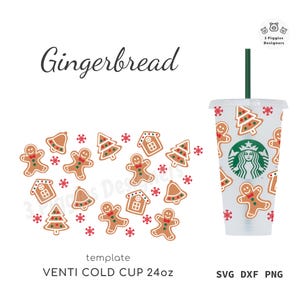 Peperkoek 24oz Venti Cold • Starbucks-beker • Christmas Time png-sublimatie kerstman svg Cricut dxf Silhouette Xmas Wrap-bestand