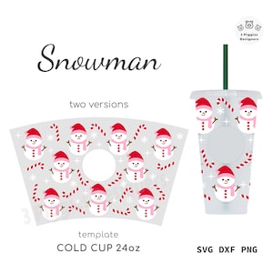 Snowman Cup Wrap: Christmas Candy, SVG PNG DXF File