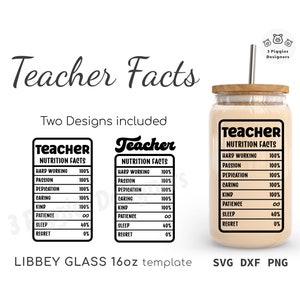 Informations nutritionnelles pour les enseignants Libbey 16oz • Le verre peut envelopper Svg Png Dxf pour Cricut Silhouette