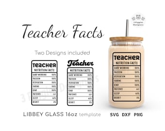 Teacher Nutrition Facts Libbey 16oz • Glass can wrap Svg Png Dxf for Cricut Silhouette