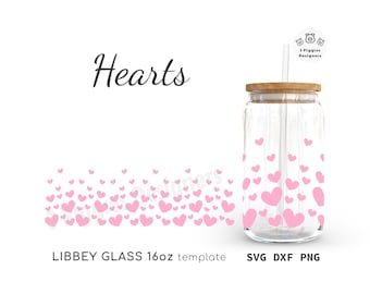 Heart Libbey 16oz • Valentine Day Glass Wrap, Instant Download cut file for Cricut Silhouette,