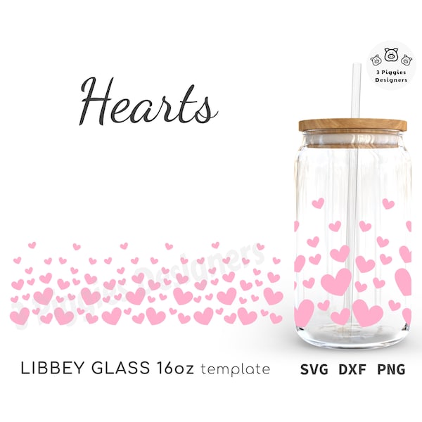 Heart Libbey 16oz • Valentine Day Glass Wrap, Instant Download cut file for Cricut Silhouette,