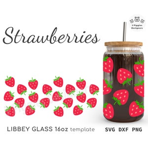 Fraises Libbey Can Glass Wrap 16 oz, fraises SVG, fraises PNG, téléchargement de fichier numérique fraises pour la silhouette Cricut