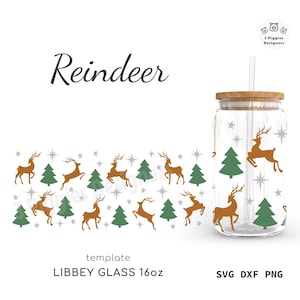 Renne Libbey 16 oz • Noël en verre peut envelopper pour Cricut Silhouette, téléchargement immédiat svg png dxf cutfile
